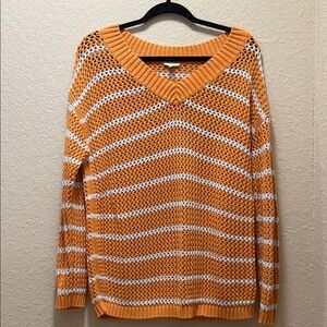 NWOT, Talbots Orange and White Striped Knit Sweater, Size XL
